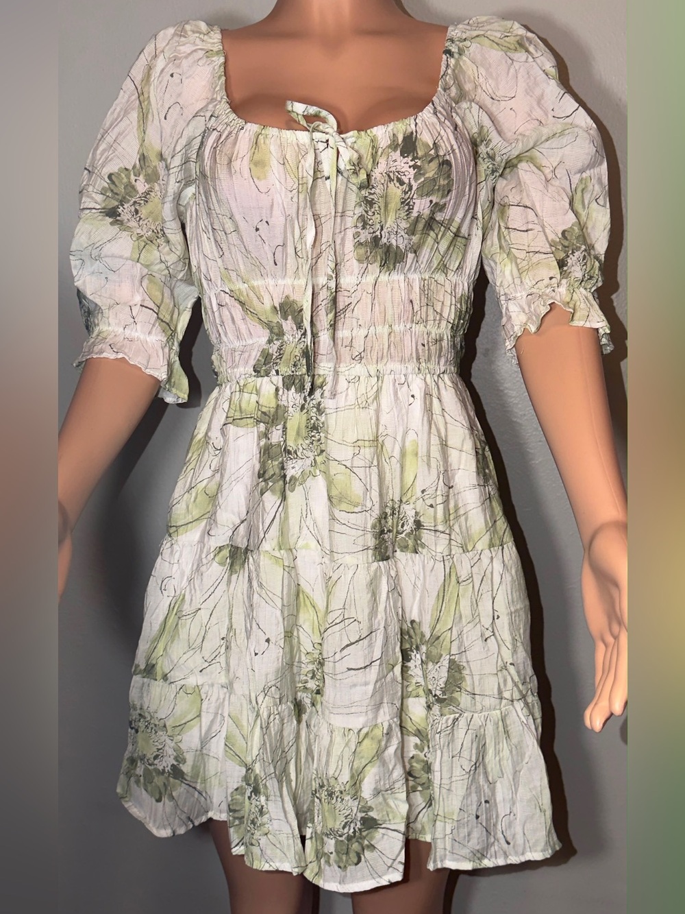 Liberty Love White and Light Green Floral Mini Dress